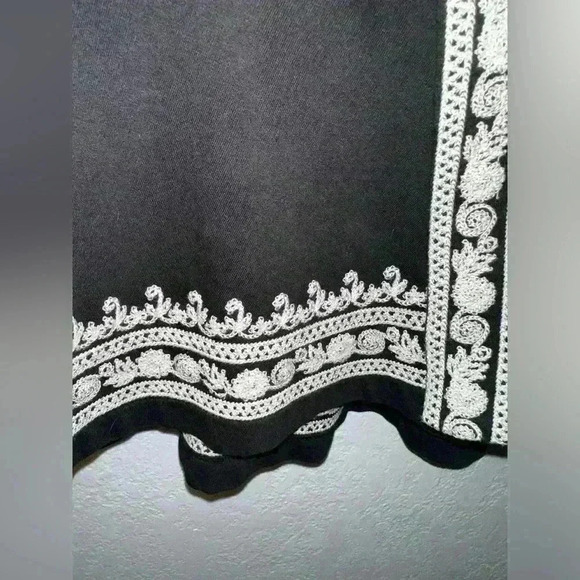 Lucky Brand Size M Whitney Wrap Black Ivory Embroider Open Front Cardigan - Picture 7 of 9